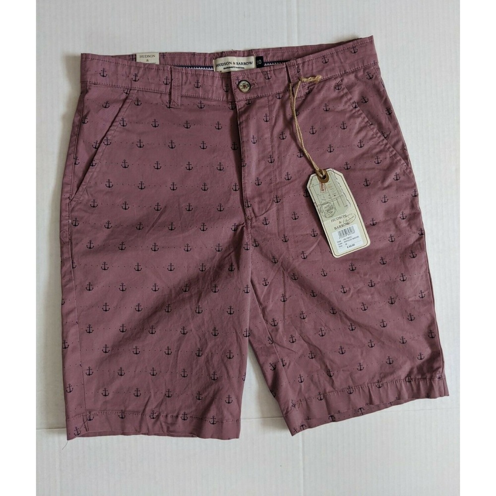 Hudson & Barrow Chino Shorts Men's 30 Anchor Flat Front Antique Mauve NWT